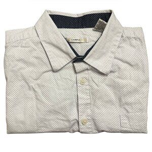Campia Moda Men’s Short Sleeve Button Up Shirt White Small Navy Dots XL